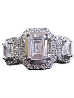 NWT Charles Winston for Bella Luce 4.22ctw 3-Stone Halo Ring Sz 6